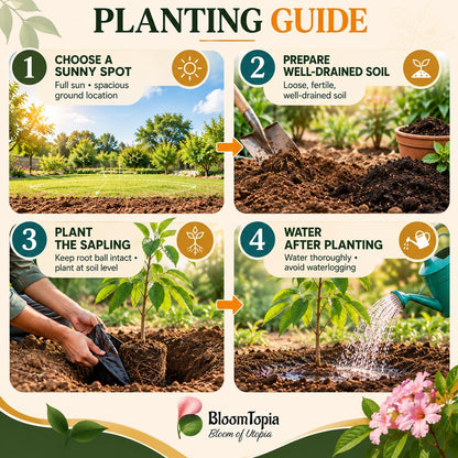 Step-by-step planting illustration for Tabebuia Rosea Pink Trumpet Tree.
