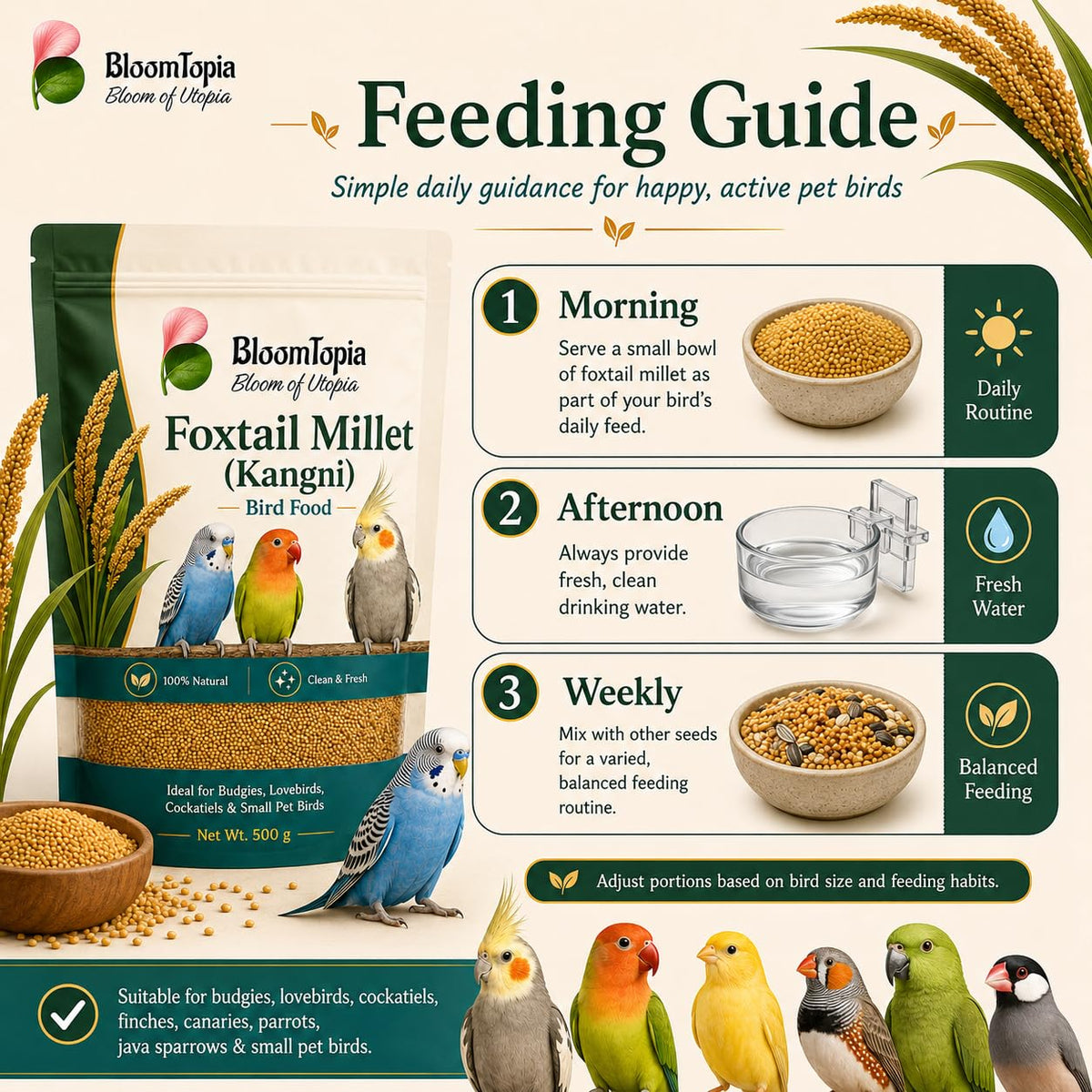 Foxtail millet bird feeding guide.