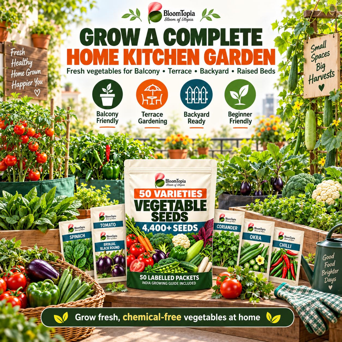 Illustration of a home kitchen garden.