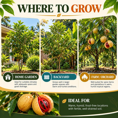 Garden and orchard growing locations for nutmeg.