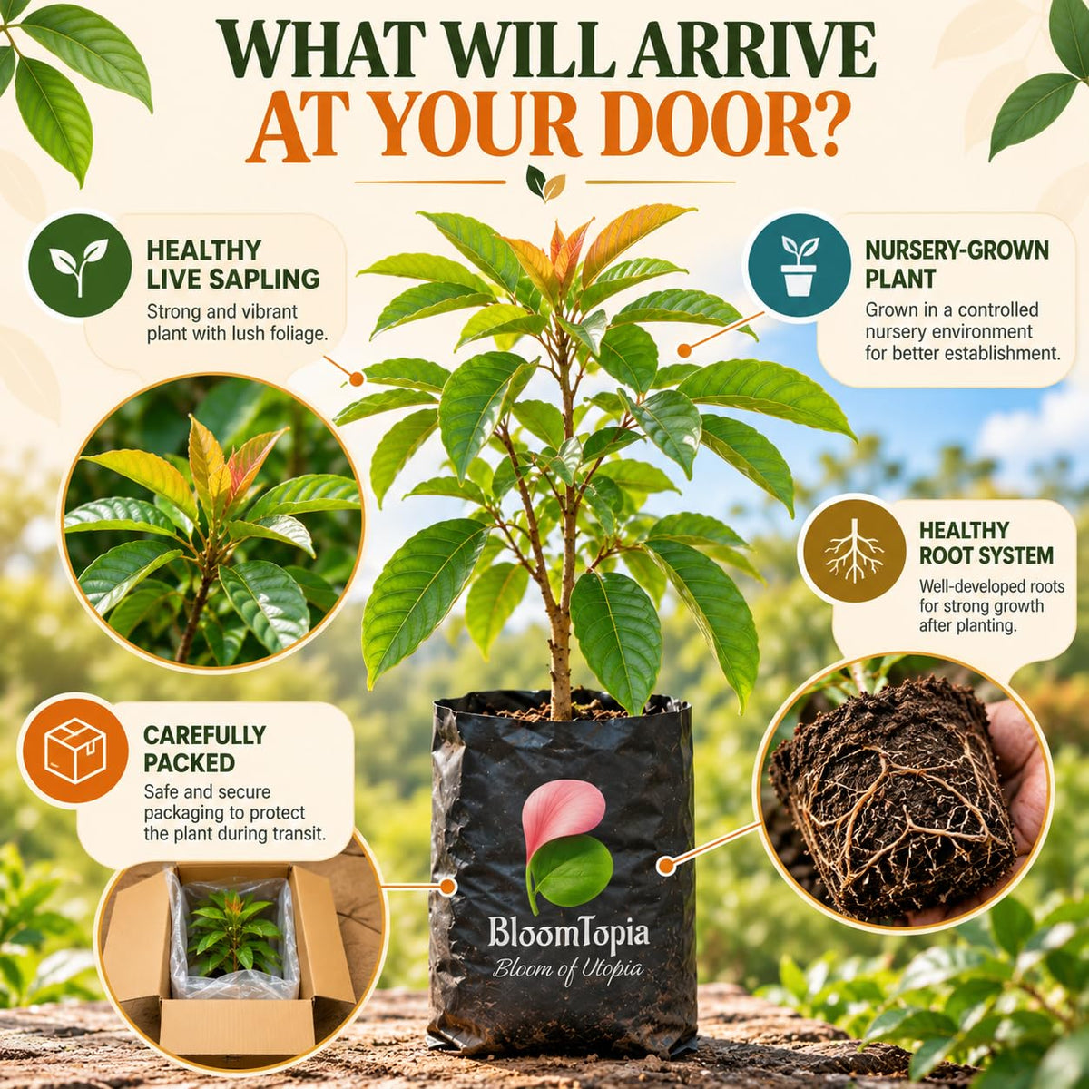rambutan nursery plant and root packing illustration.