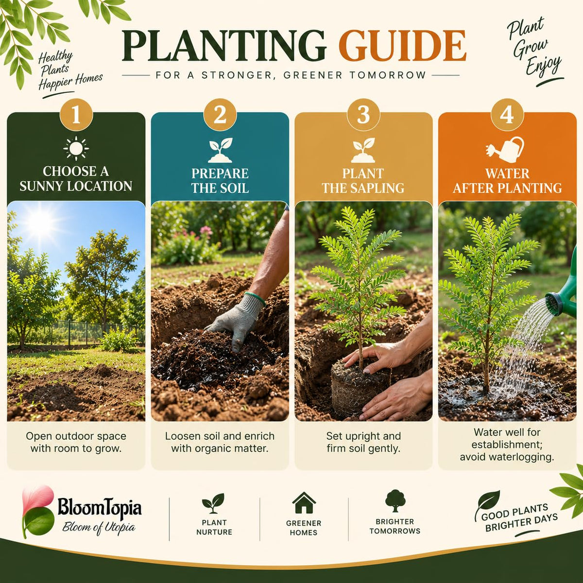 Step-by-step planting illustration for Hybrid Amla Indian Gooseberry.