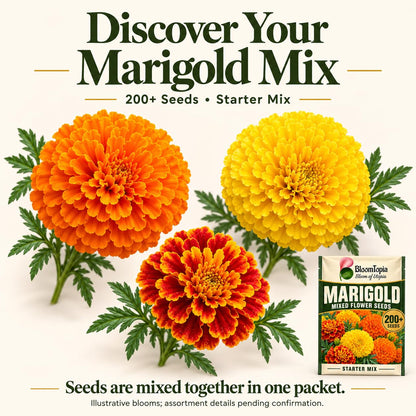 Close-up assortment of illustrated marigold flower forms.