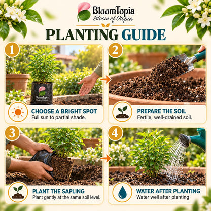 Step-by-step planting illustration for Kamini (Orange Jasmine).