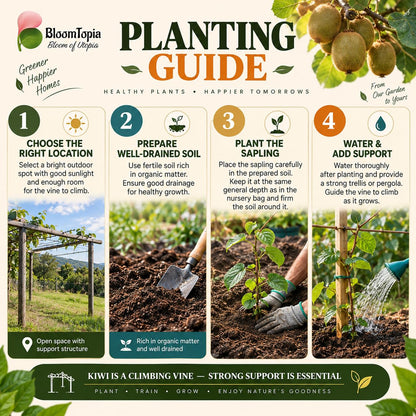 Step-by-step planting illustration for Kiwi Hybrid.