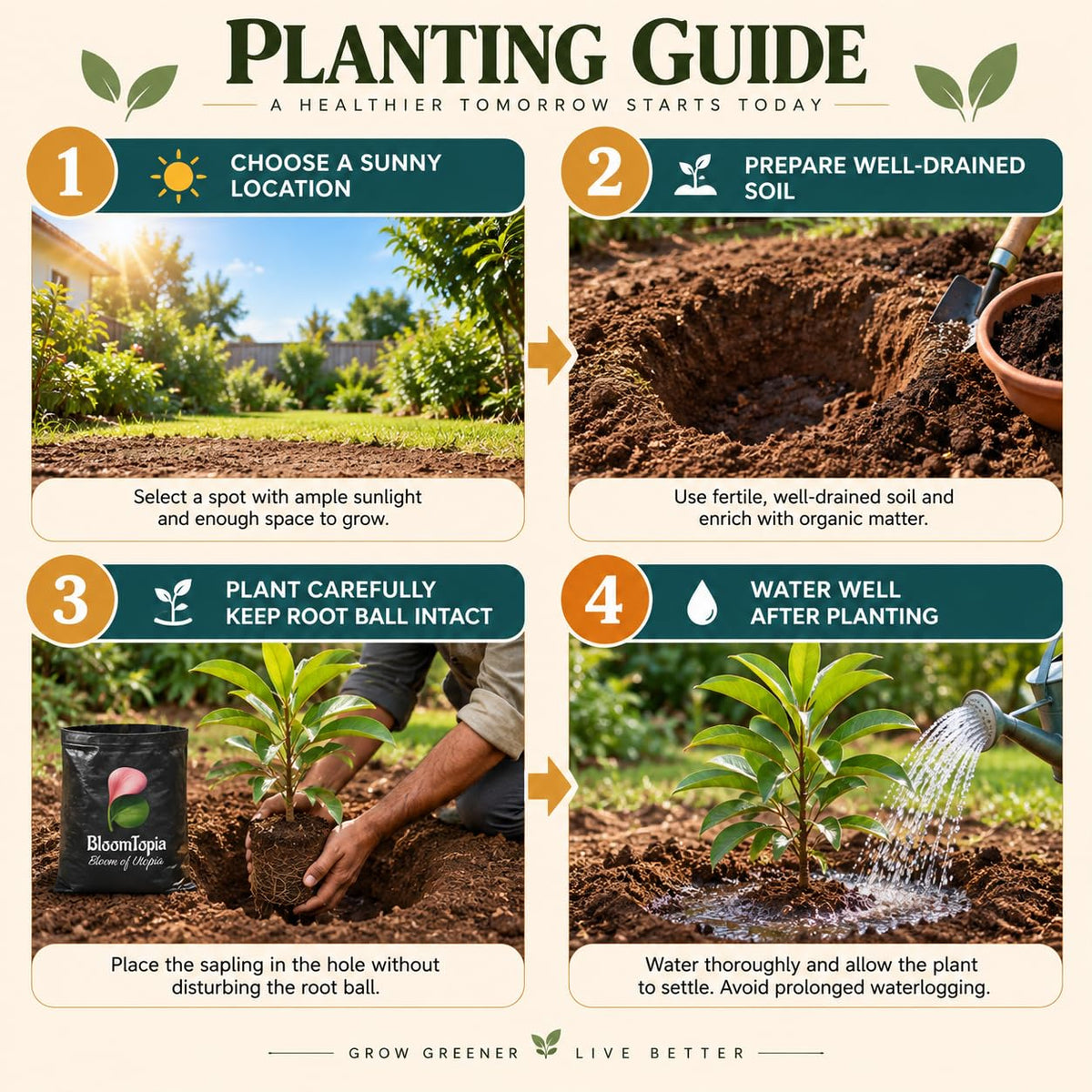Step-by-step planting illustration for Hybrid Chiku Sapodilla.