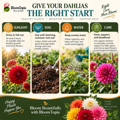 Dahlia sunlight, watering and soil care guide.