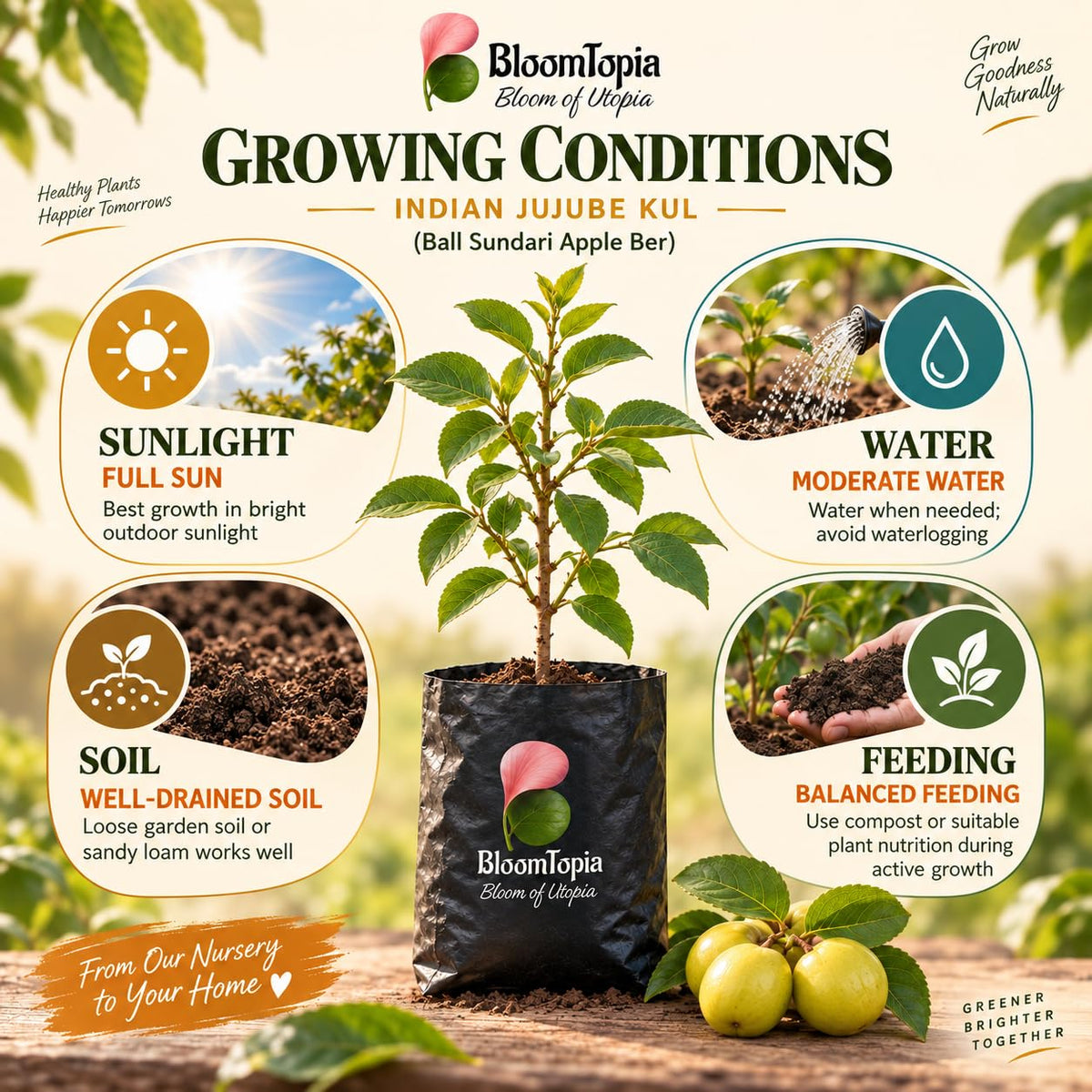 Sunlight, water, soil and feeding guide for Ball Sundari Apple Ber.