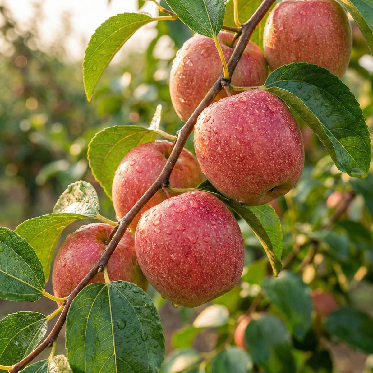 Red apple ber fruits on a branch.