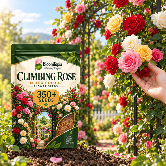 BloomTopia mixed climbing rose seed pouch.