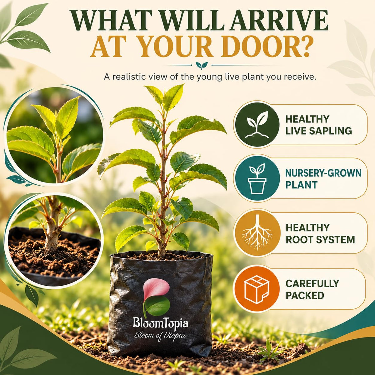 Illustrated plant, root close-ups and pack-presentation panel for HRMN-99 Hariman Apple.