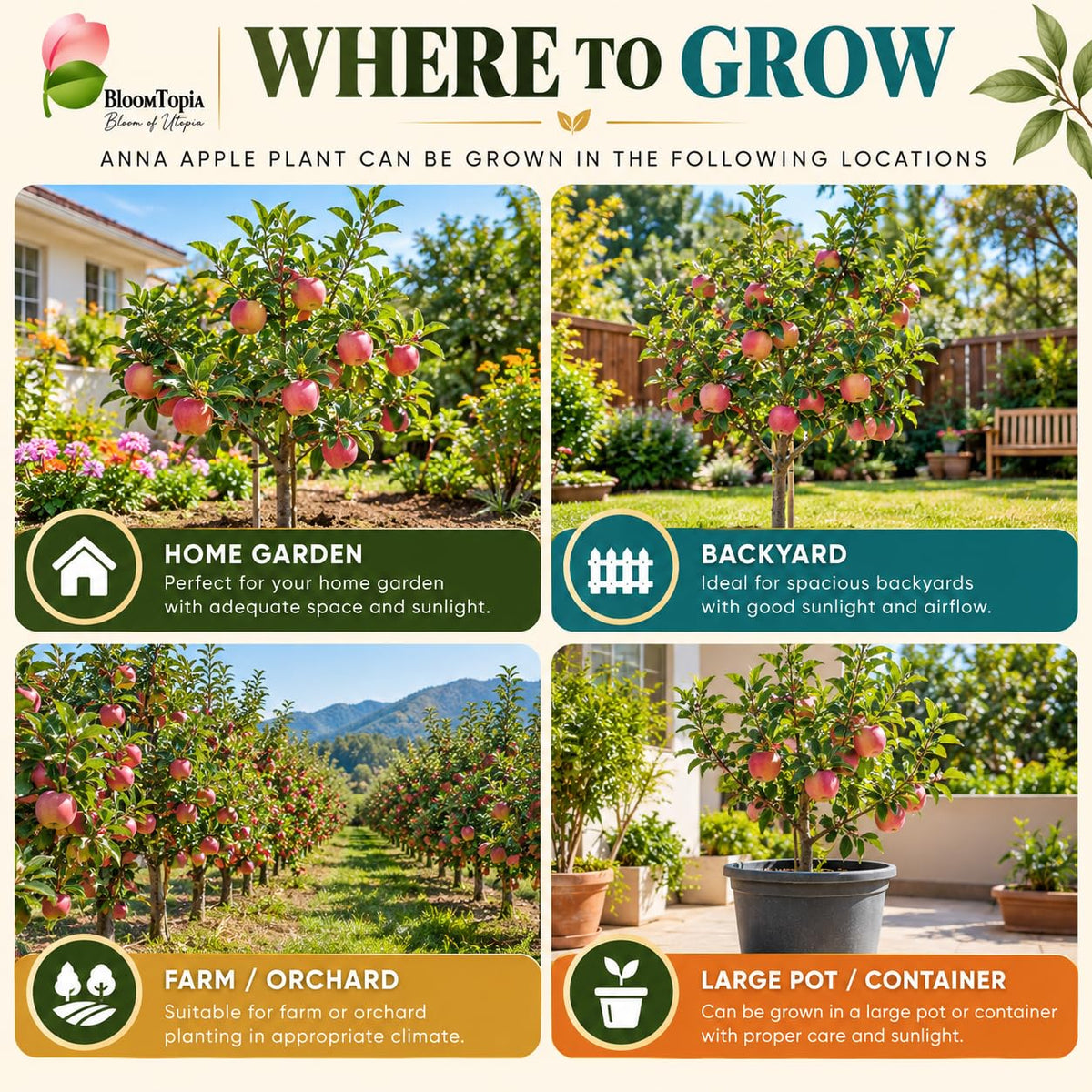 Illustrated growing locations for Anna Apple.