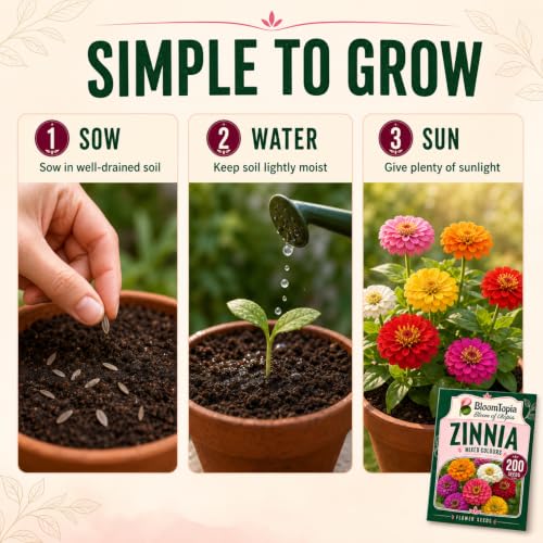 Zinnia seed sowing and watering steps.
