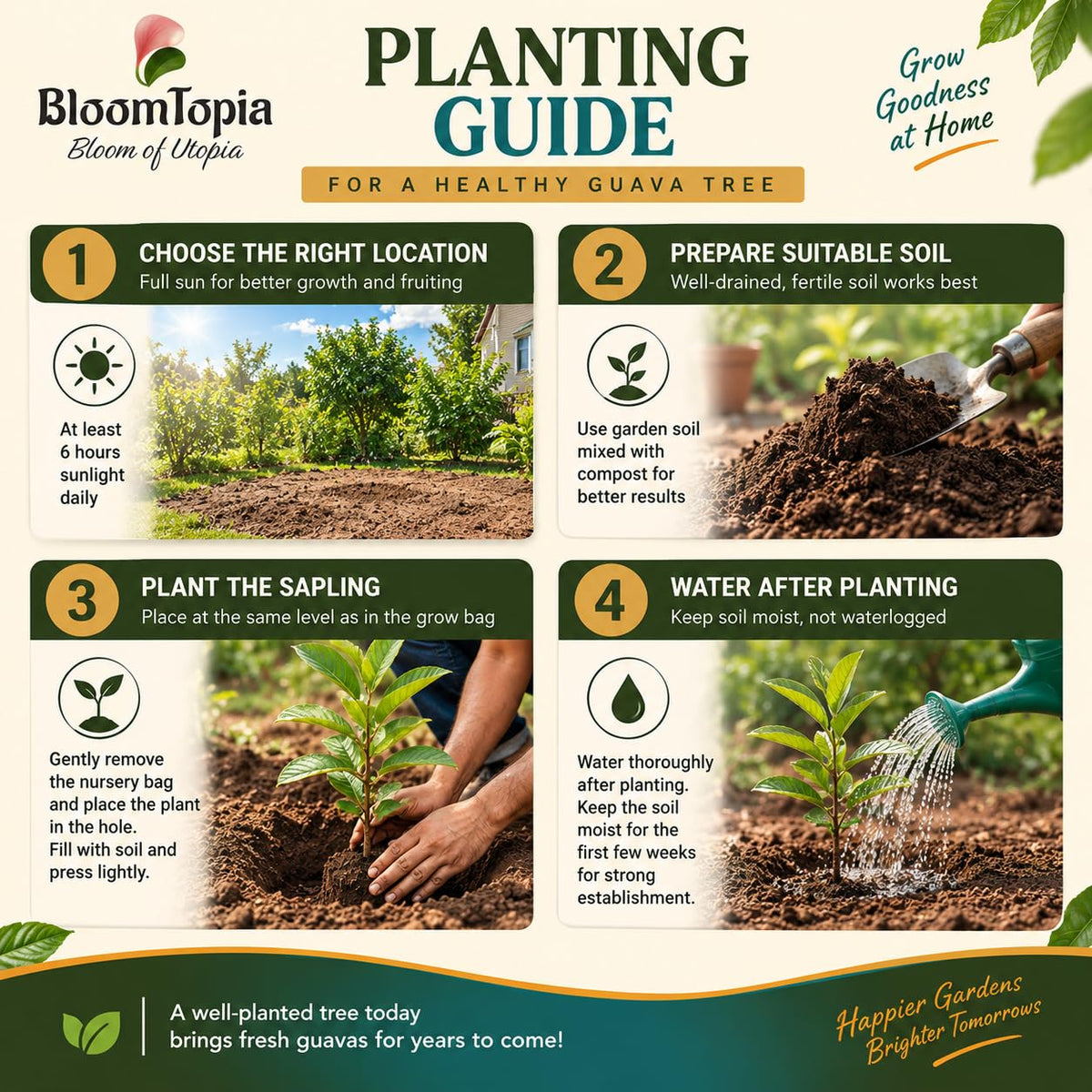 Step-by-step planting illustration for Traditional Green Guava.