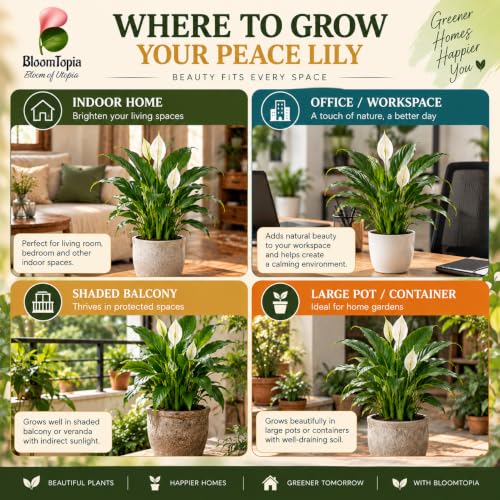 Illustrated growing locations for Peace Lily (Spathiphyllum).