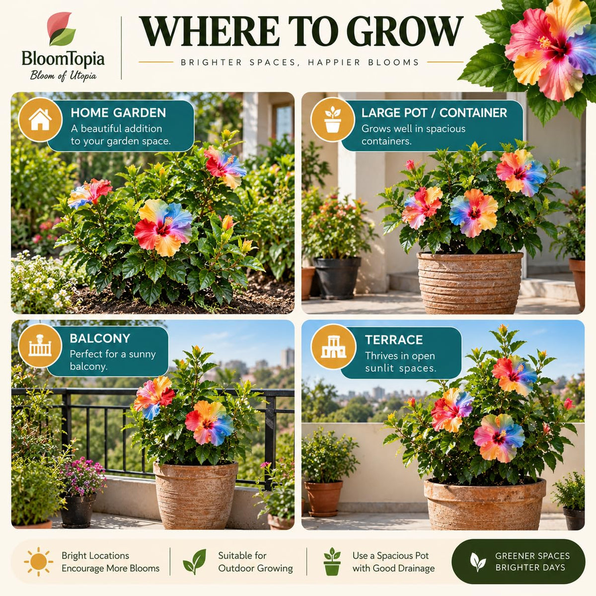 Illustrated growing locations for Hibiscus.