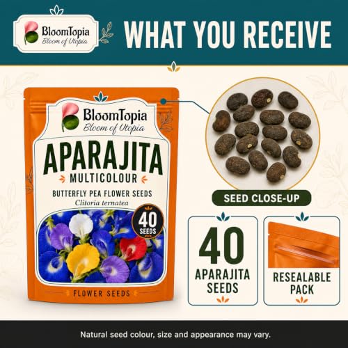 Aparajita seed pouch with a loose-seed close-up and pack details.