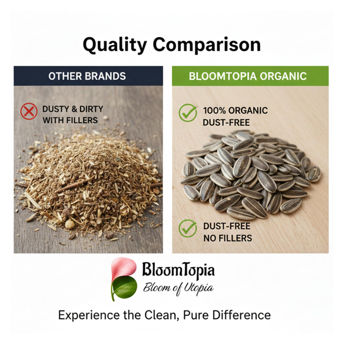 striped sunflower seed bird food comparison panel.