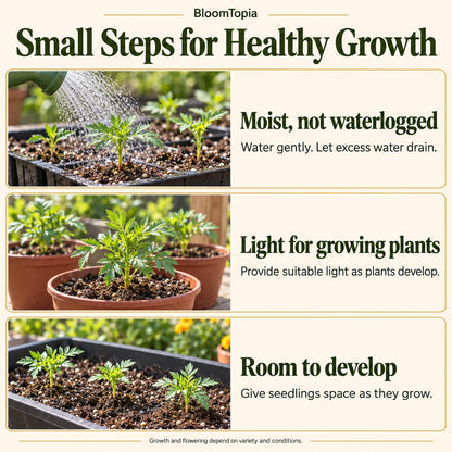 Marigold moisture, light and spacing guide.