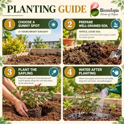 Step-by-step planting illustration for Dark Burgundy Rose.