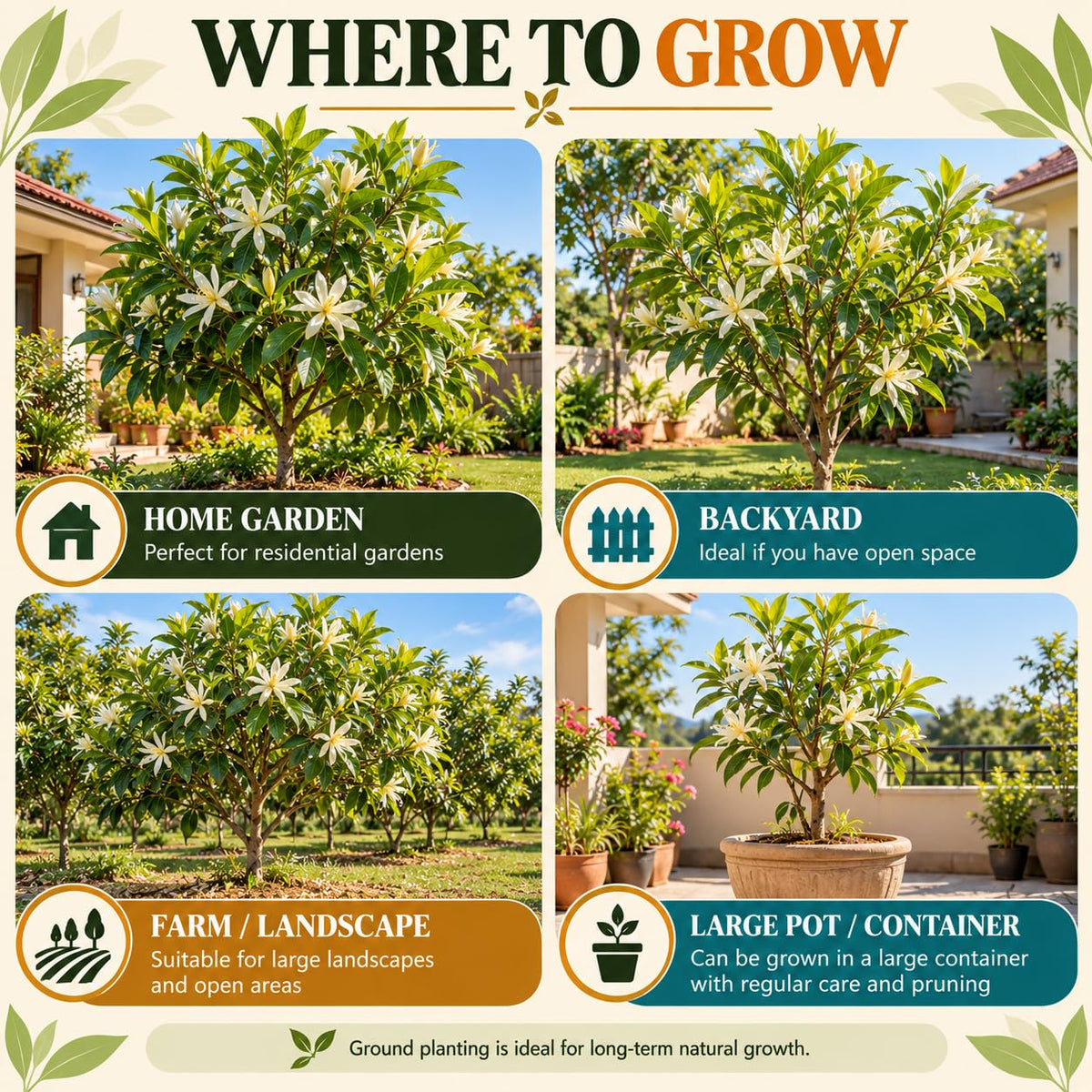 Illustrated growing locations for White Swarnachampa.
