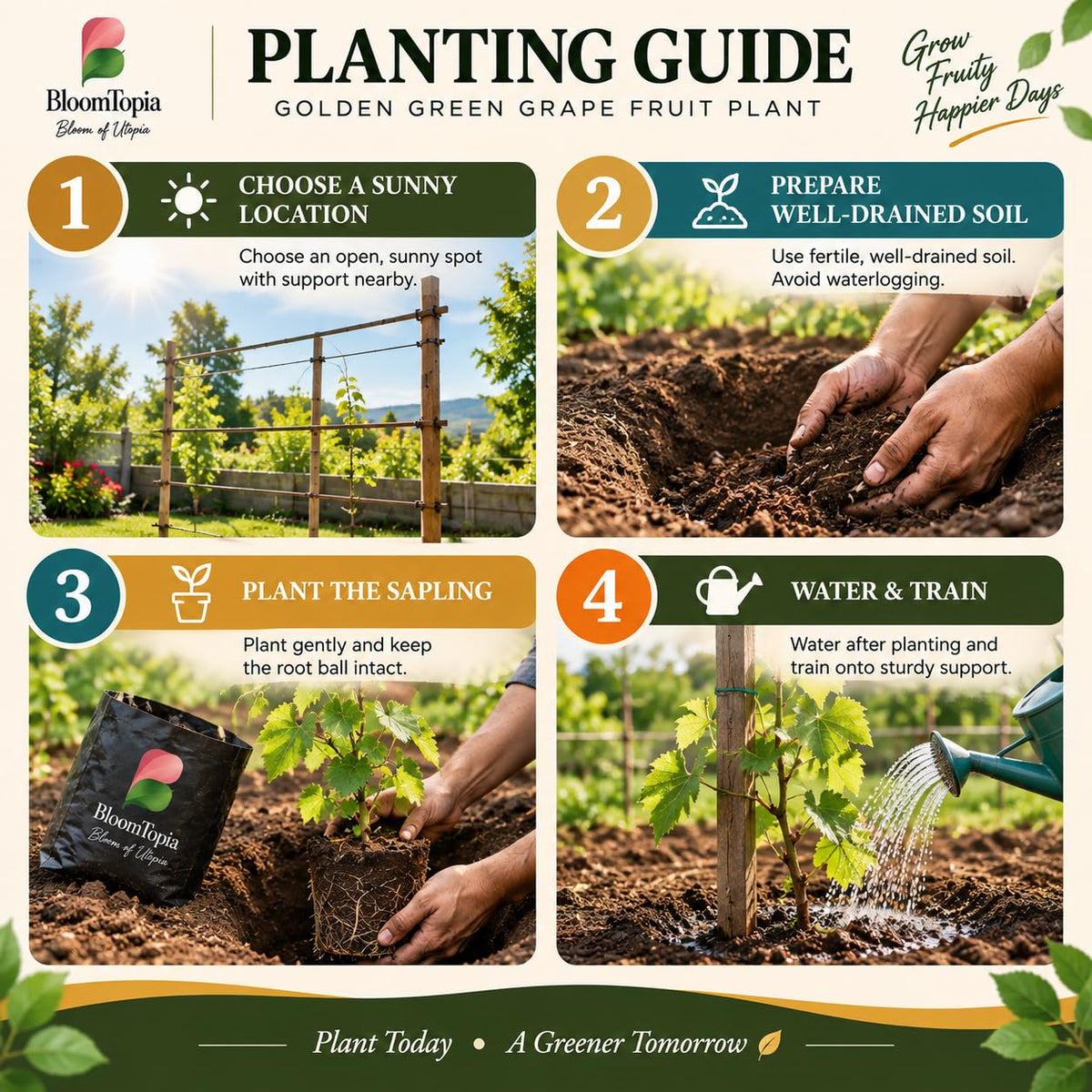 Step-by-step planting illustration for Golden Green Grape.