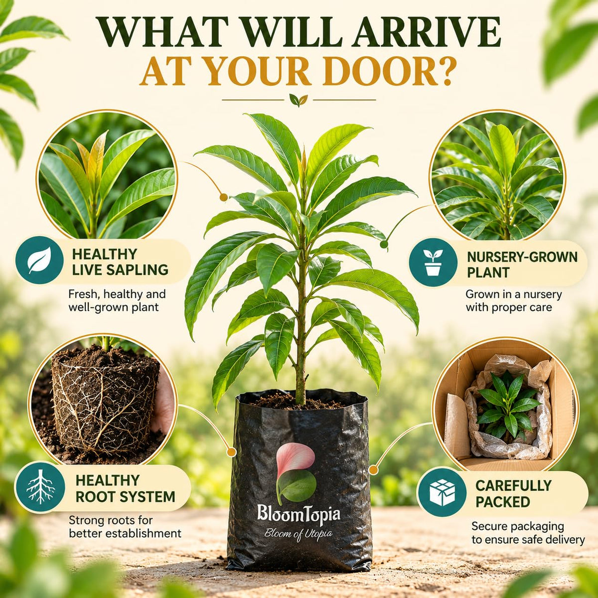 Illustrated plant, root close-ups and pack-presentation panel for Egg Fruit Canistel.