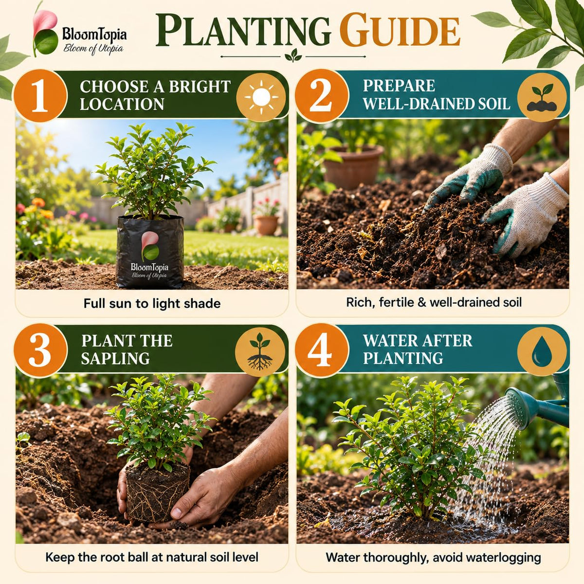 Step-by-step planting illustration for Madhu Kamini.