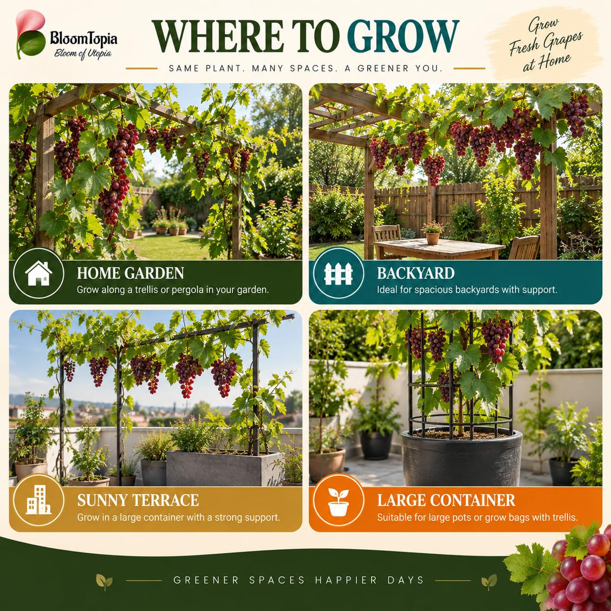 Illustrated growing locations for Red Grape Vine.