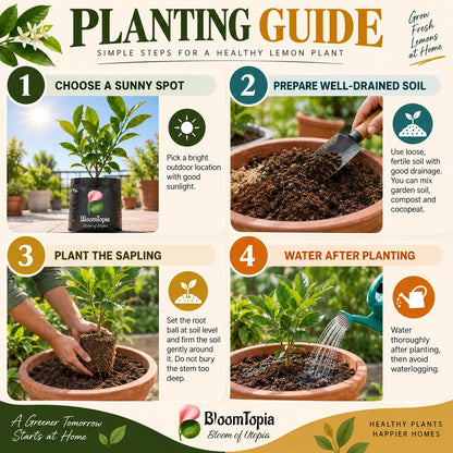 Step-by-step planting illustration for Kolkata Pati Lebu Lemon.