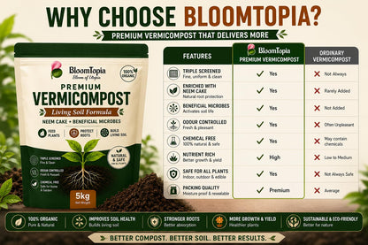 BloomTopia vermicompost product comparison panel.