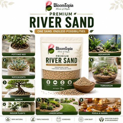 River sand pack and garden uses illustration.