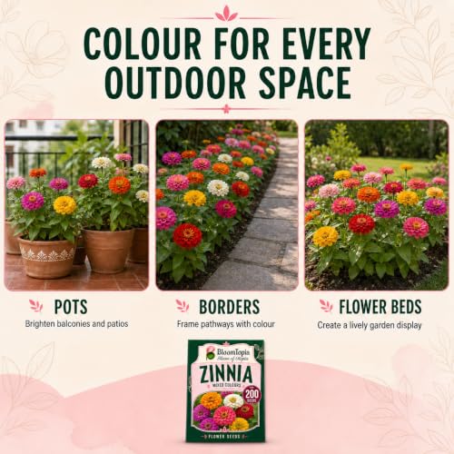 Pots, borders and beds for growing zinnias.