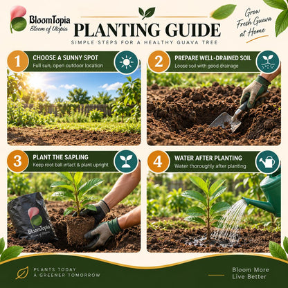 Four-step planting illustration for All Seasons Guava.