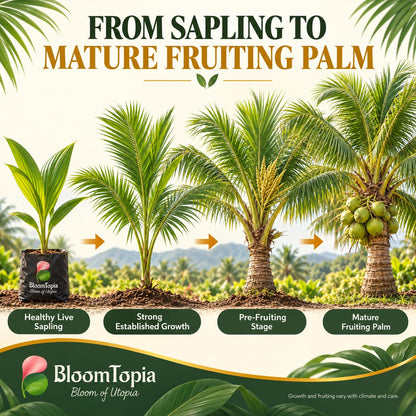 Illustrated Vietnam dwarf coconut plant growth stages.