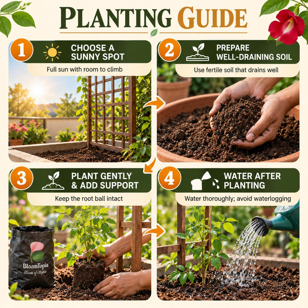 Step-by-step planting illustration for Red Aparajita.