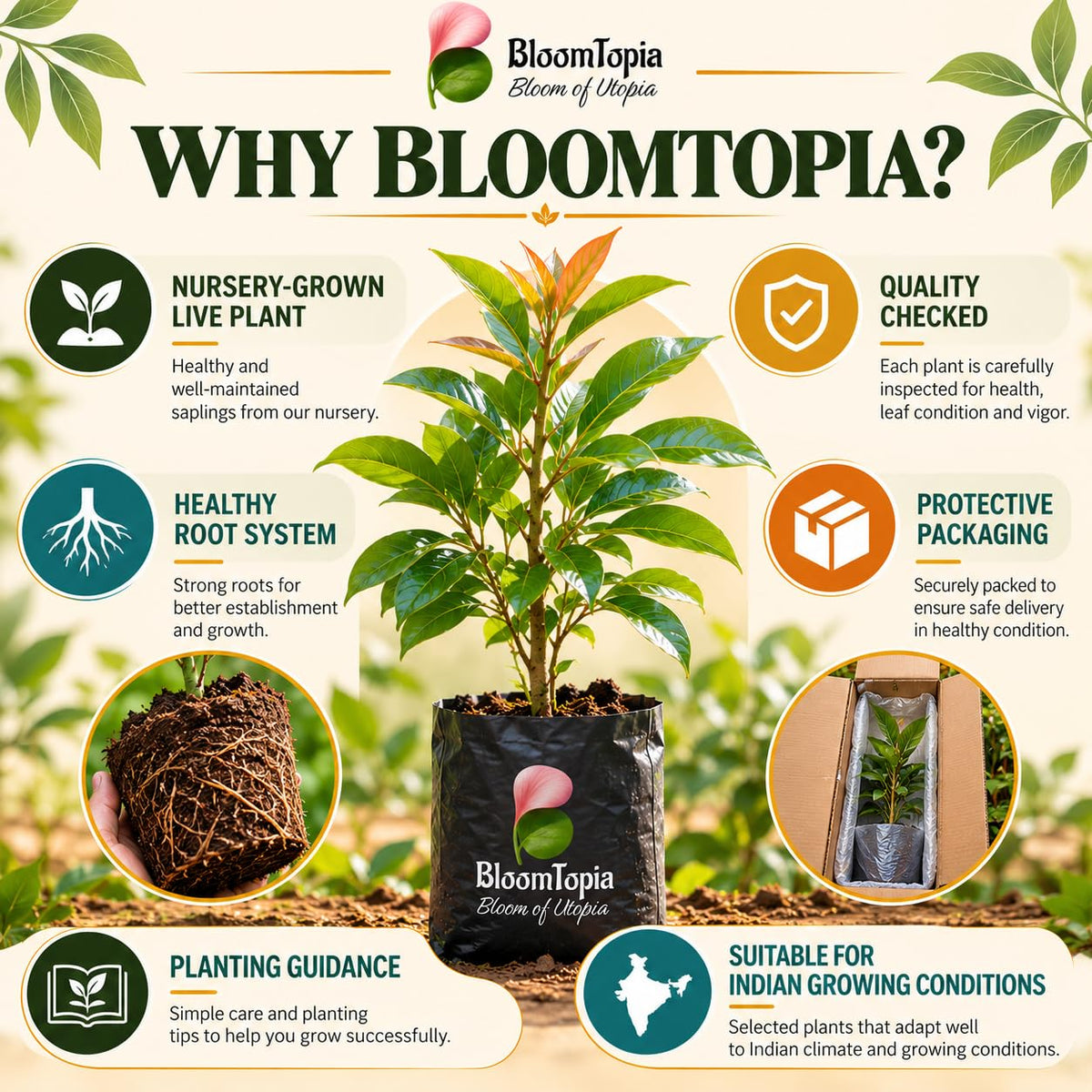 BloomTopia clove plant handling and packing information.