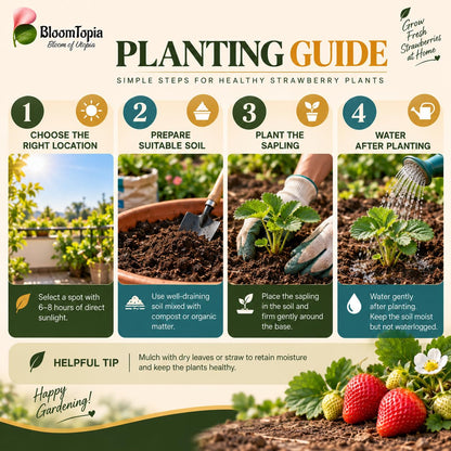 Step-by-step planting illustration for Strawberry.