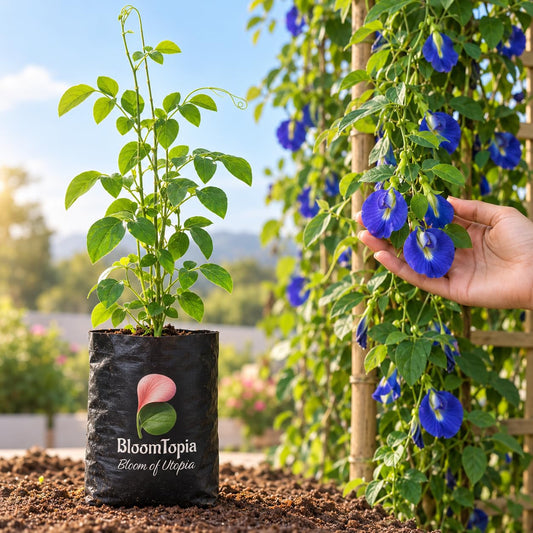 Illustration comparing young Aparajita nursery growth with a mature plant.
