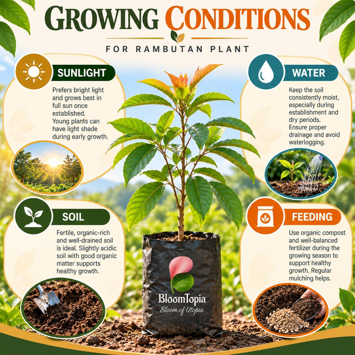 rambutan sunlight, water, soil and feeding guide.