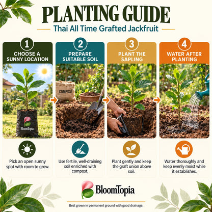 Step-by-step planting illustration for Thai All Time Grafted Jackfruit.