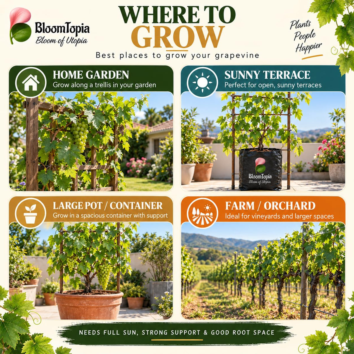 Illustrated growing locations for Green Grapes (Angur) Vine.
