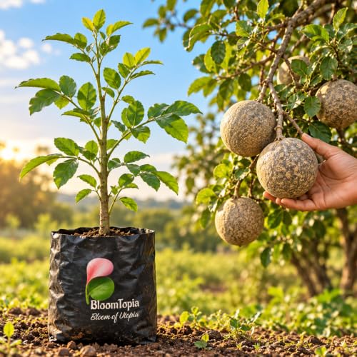Illustration comparing young Kodbel Wood Apple nursery growth with a mature plant.