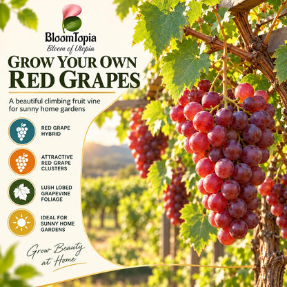 Illustration of mature Red Grape Vine features with variety callouts.