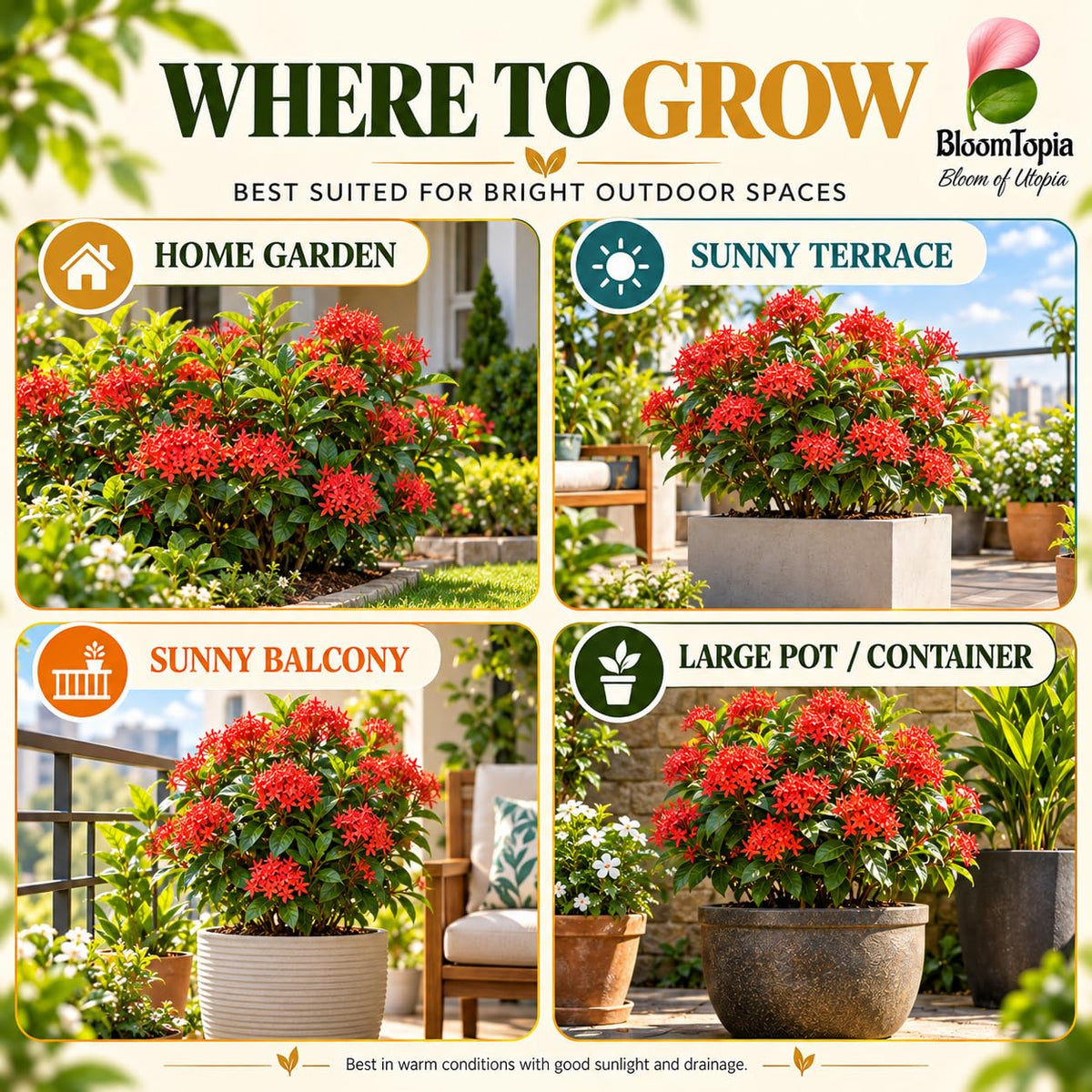 Illustrated growing locations for Rangan Ixora.