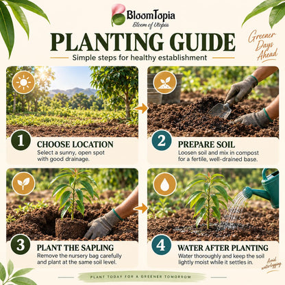 Four-step planting illustration for All-Season Mango.
