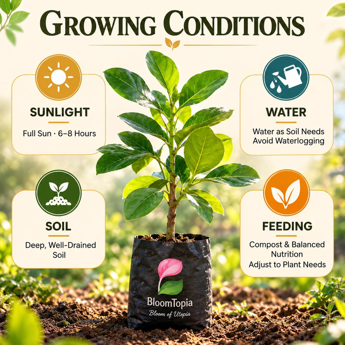 Sunlight, water, soil and feeding guide for Thai All-Time Jackfruit.
