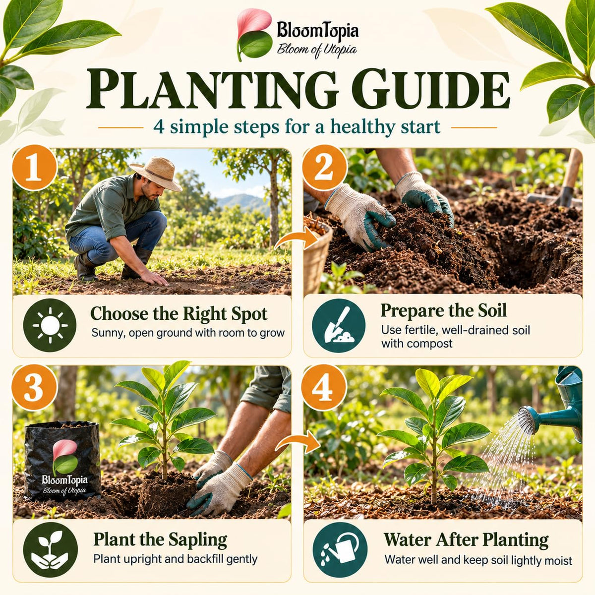 Step-by-step planting illustration for Thai All-Time Jackfruit.