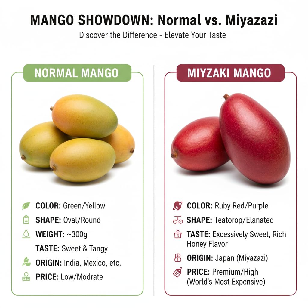 Illustrated comparison of mango varieties.