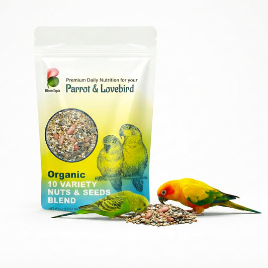 BloomTopia grain and nut bird seed mix pouch.